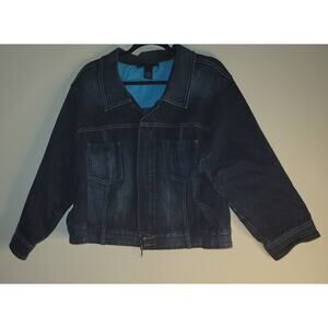 Plus Size Jean Jacket Venezia Sz 26/28 Blue Dark Denim Zipper Women Pockets